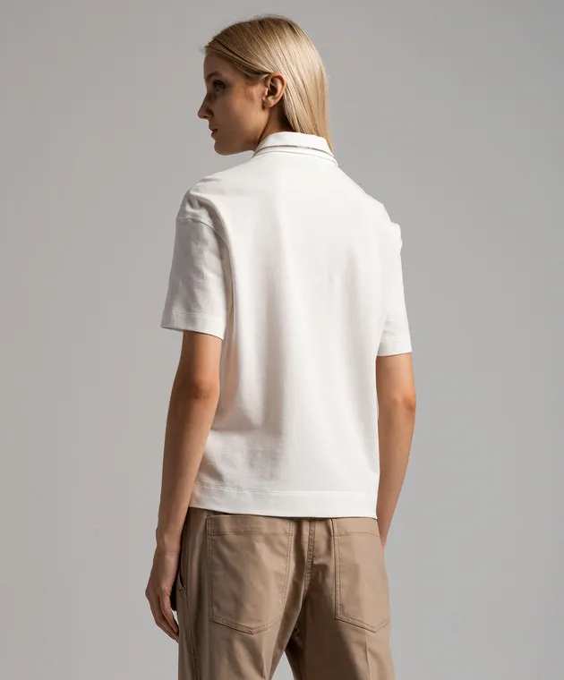 Brunello Cucinelli White polo shirt with monil chain