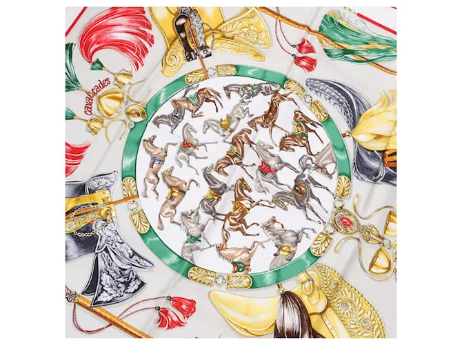 Bufanda Hermès Carré 90 "CAVAL CADES" 100% Seda Multicolor 
