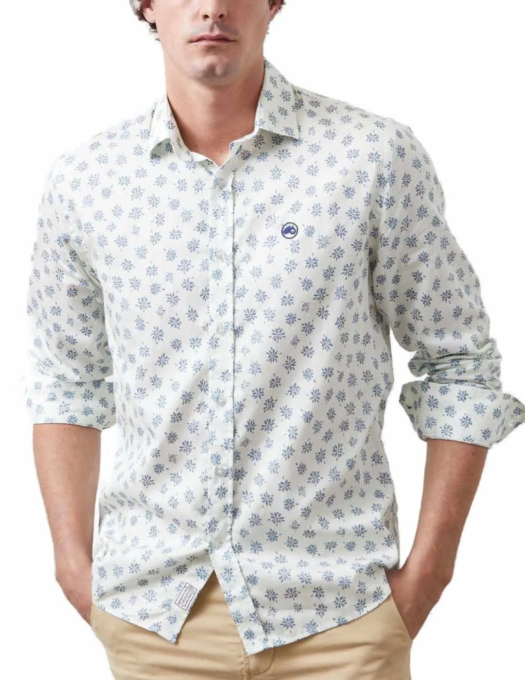 Camisa Altonadock blanca estampado floral manga larga hombre