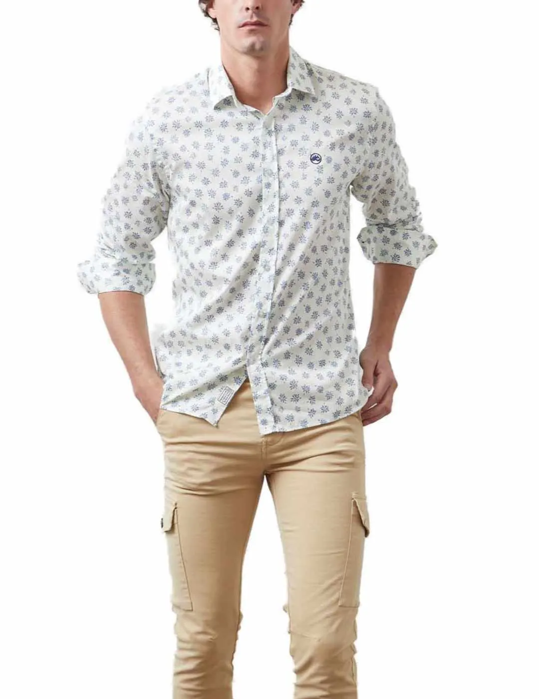 Camisa Altonadock blanca estampado floral manga larga hombre