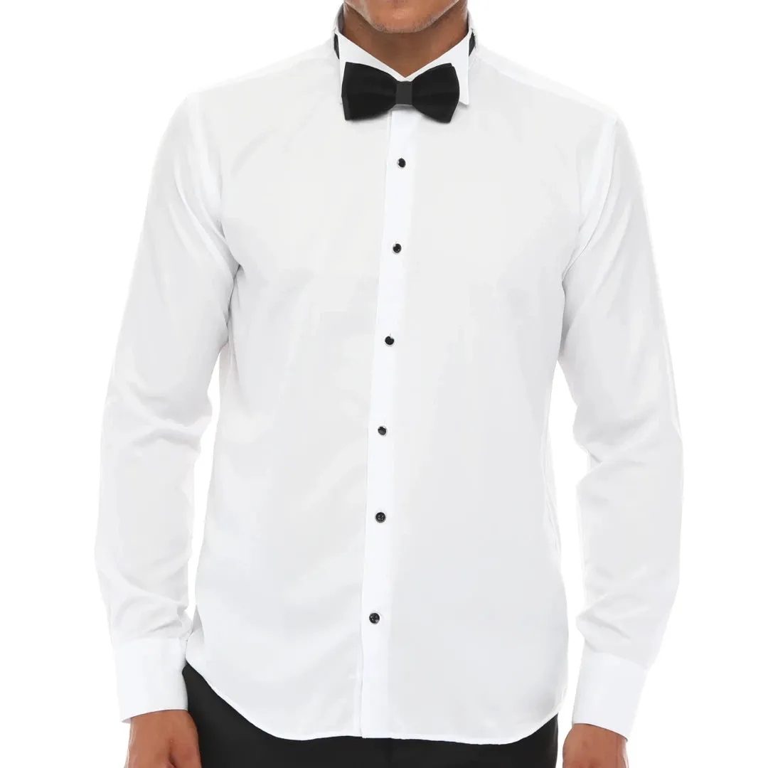 Camisa de cuello ala para hombres Tuxedo blanca doble manguito cena clásico