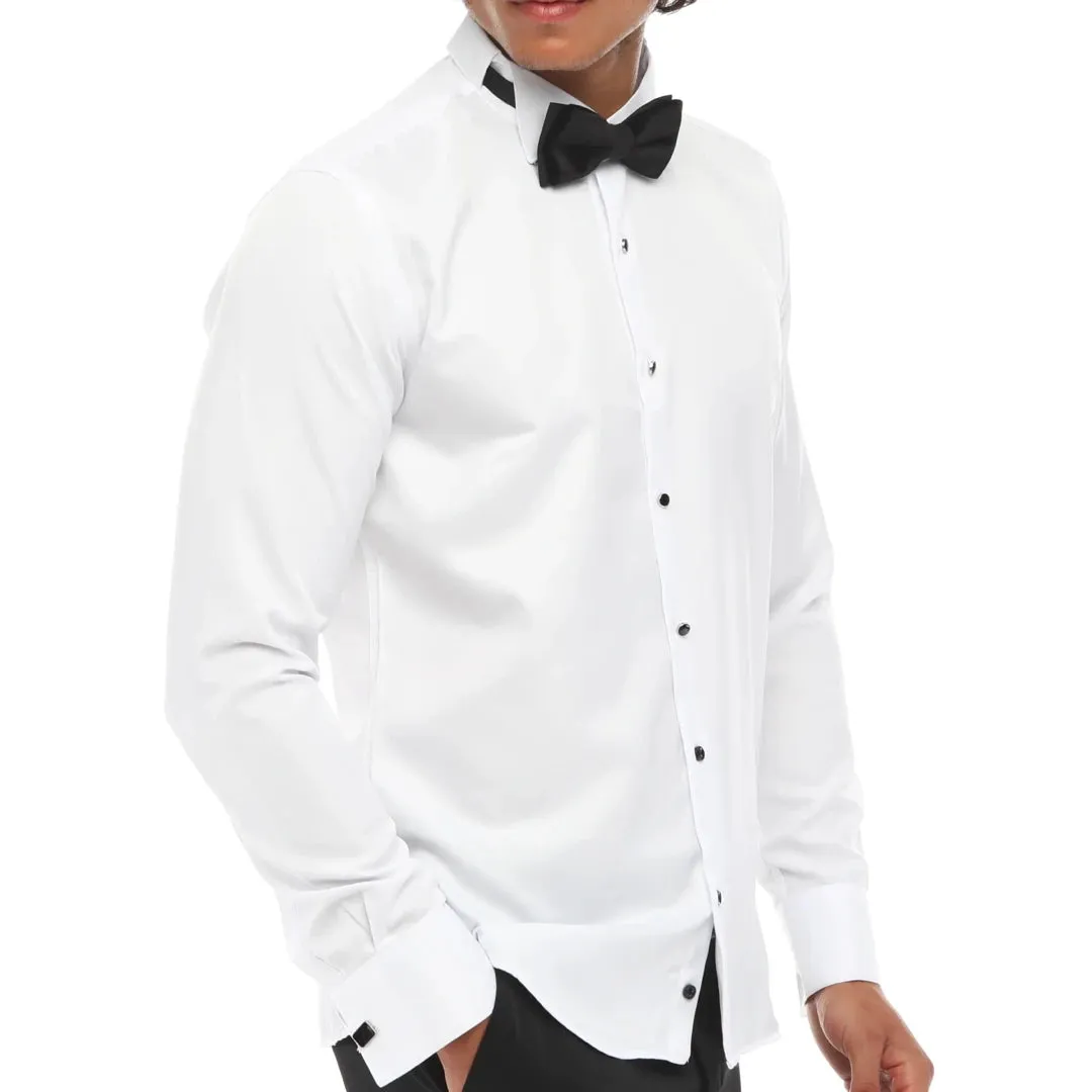 Camisa de cuello ala para hombres Tuxedo blanca doble manguito cena clásico