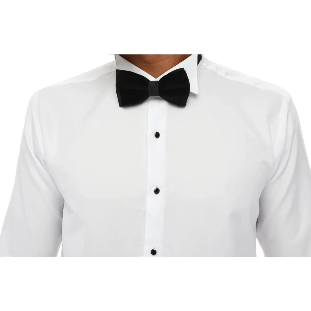 Camisa de cuello ala para hombres Tuxedo blanca doble manguito cena clásico