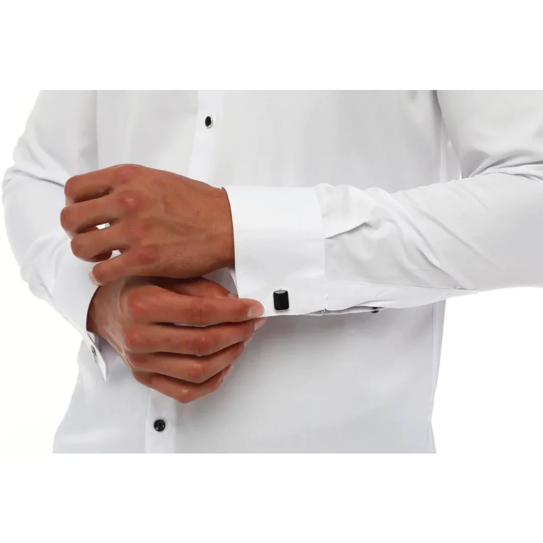 Camisa de cuello ala para hombres Tuxedo blanca doble manguito cena clásico