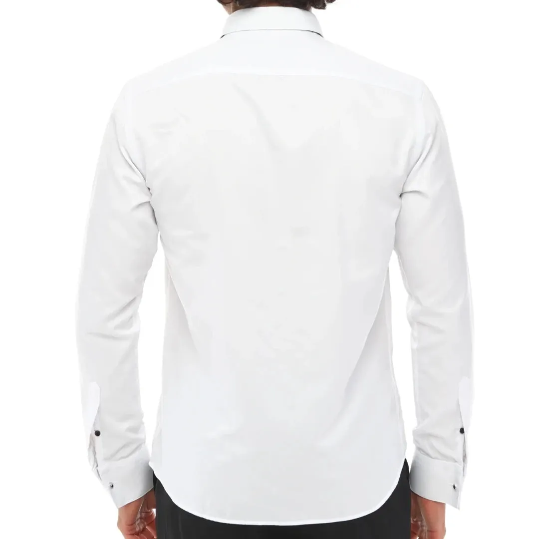 Camisa de cuello ala para hombres Tuxedo blanca doble manguito cena clásico