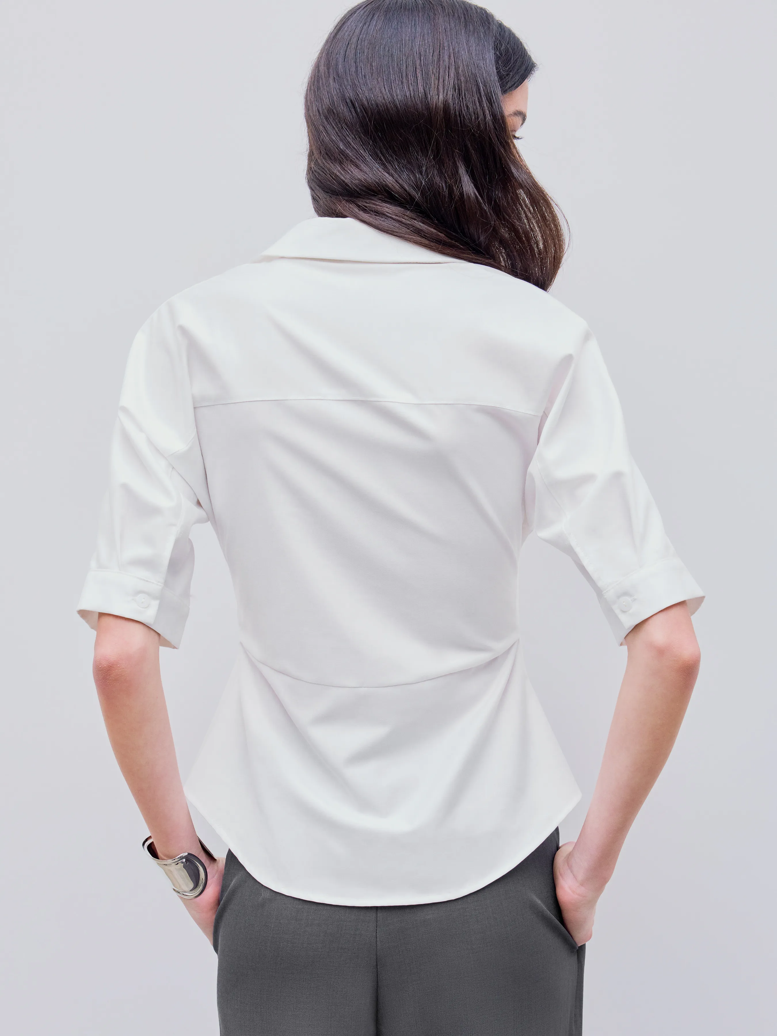  Camisa de Manga Corta con Botón de Collar