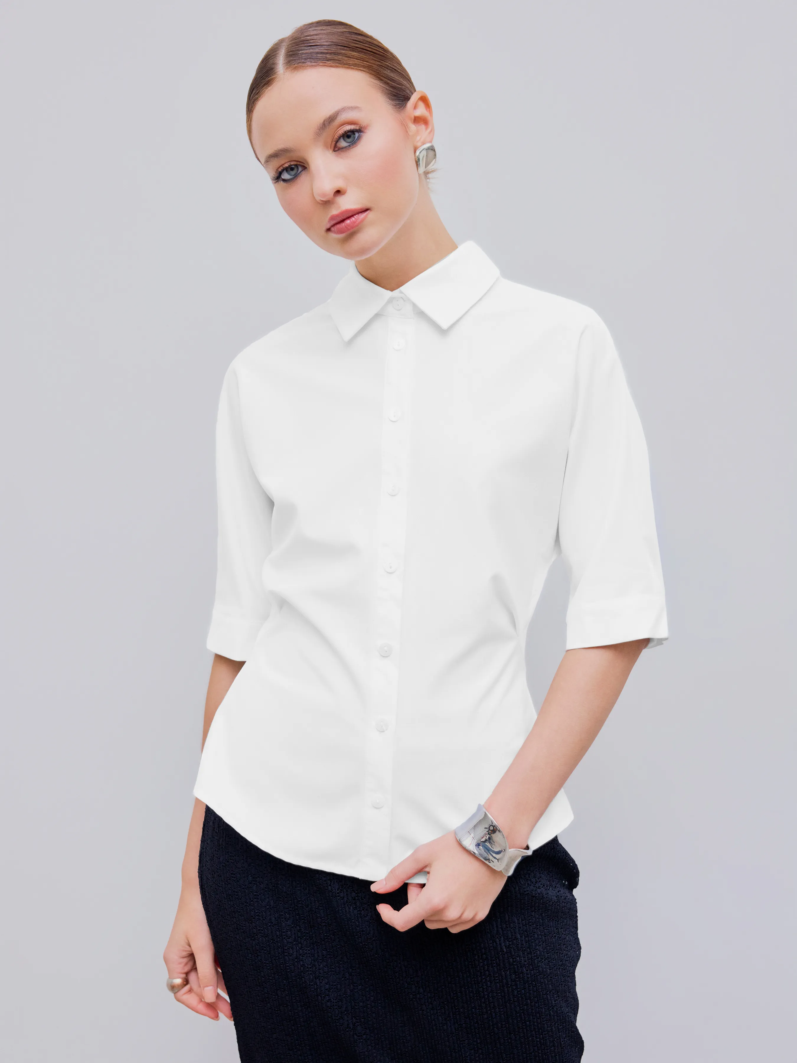  Camisa de Manga Corta con Botón de Collar