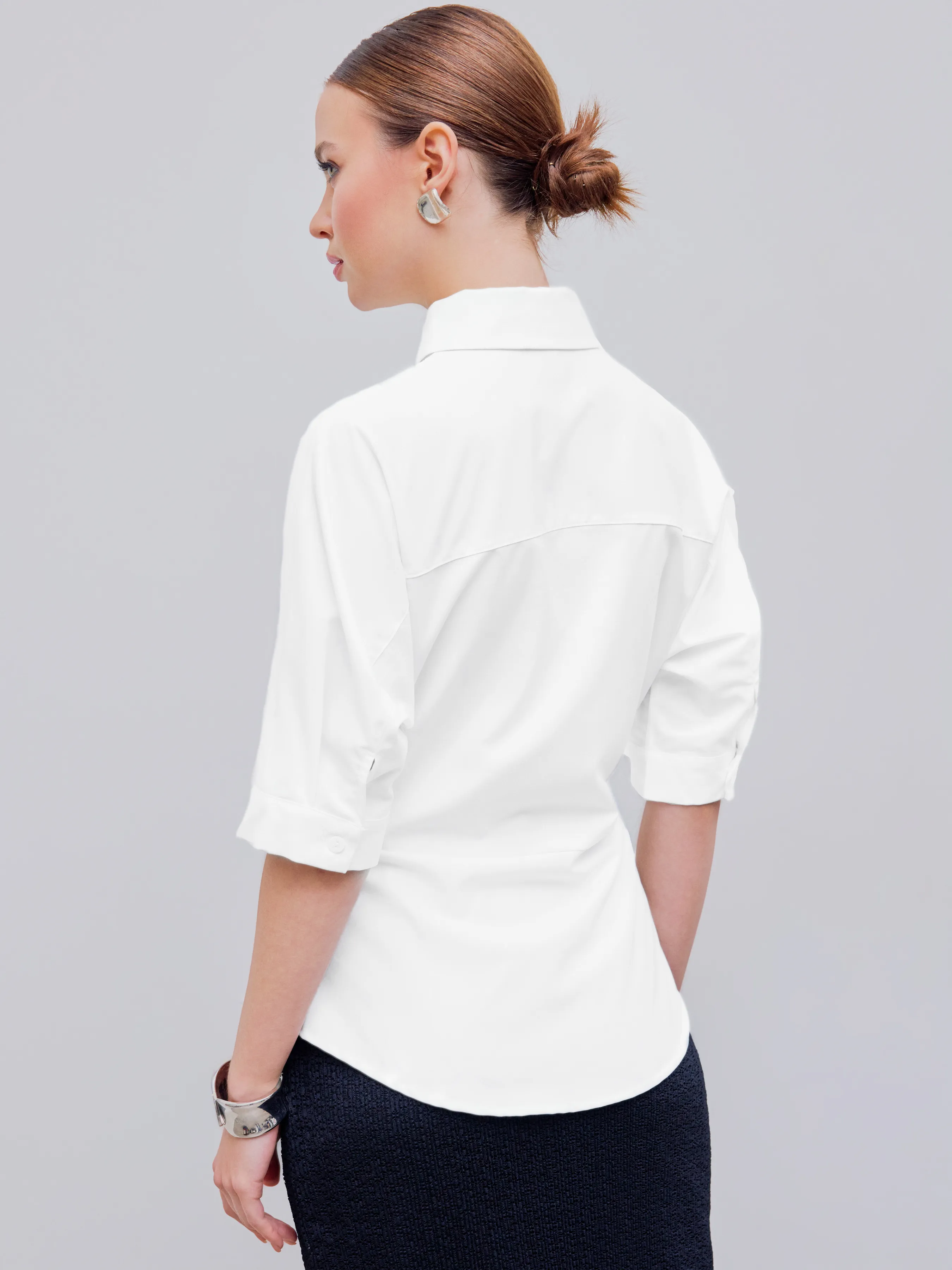  Camisa de Manga Corta con Botón de Collar
