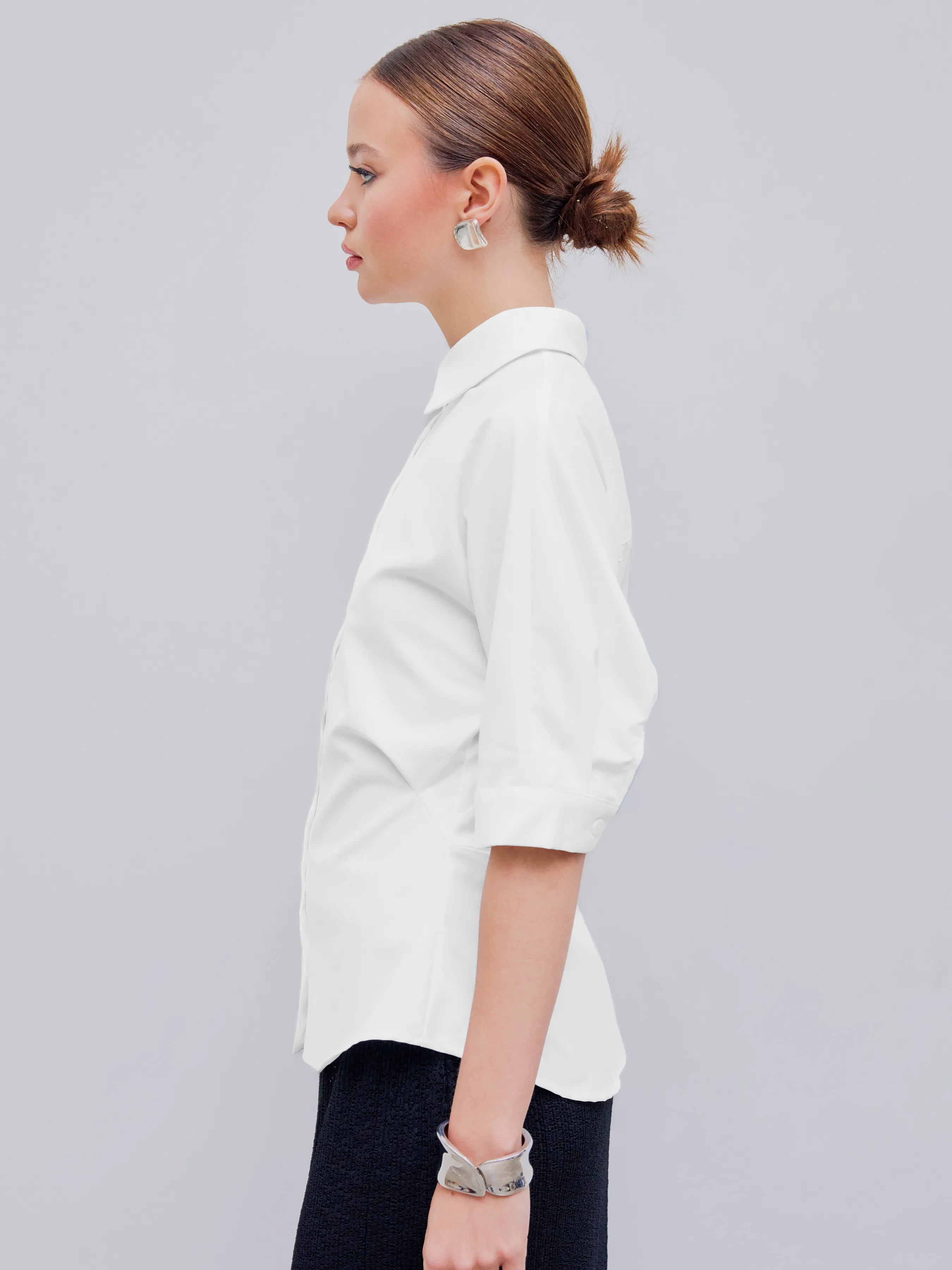 Camisa de Manga Corta con Botón de Collar