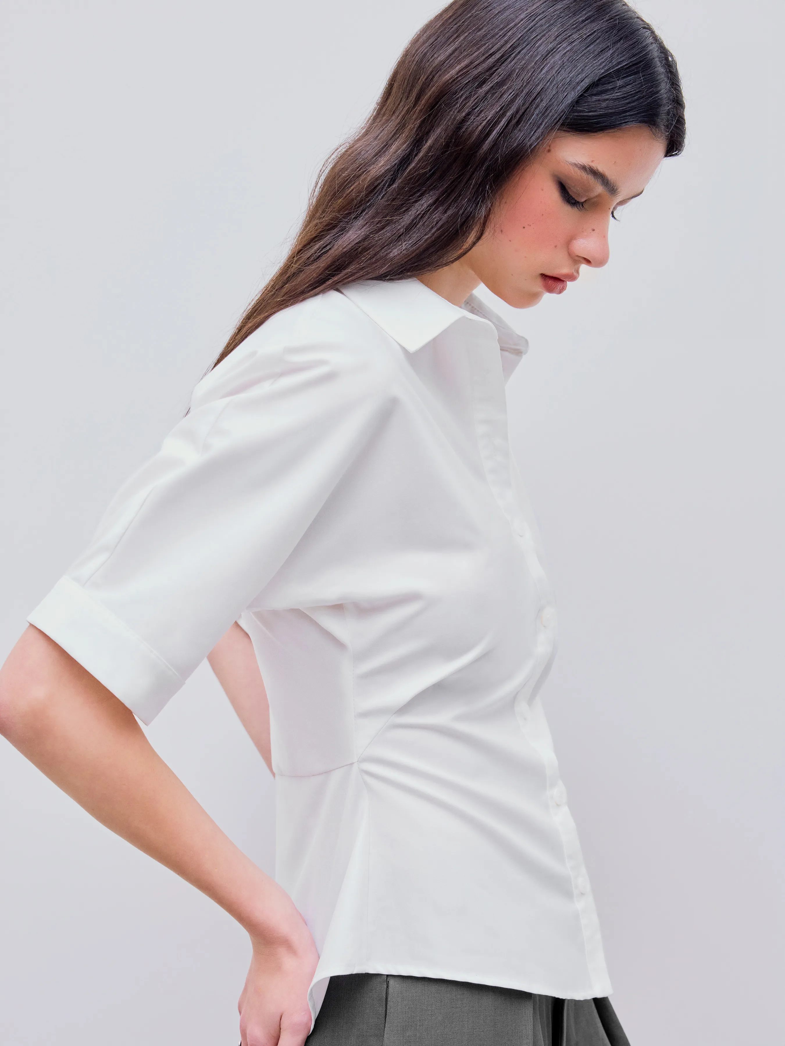  Camisa de Manga Corta con Botón de Collar