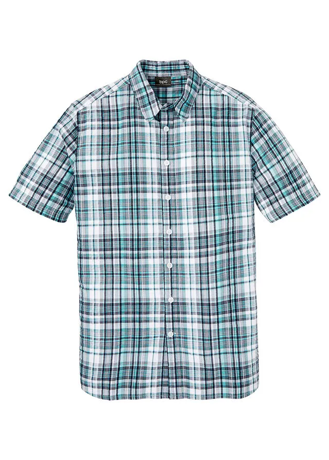 Camisa de manga corta con estampado de cuadros y corte cómodo Blanco + verde agua de cuadros