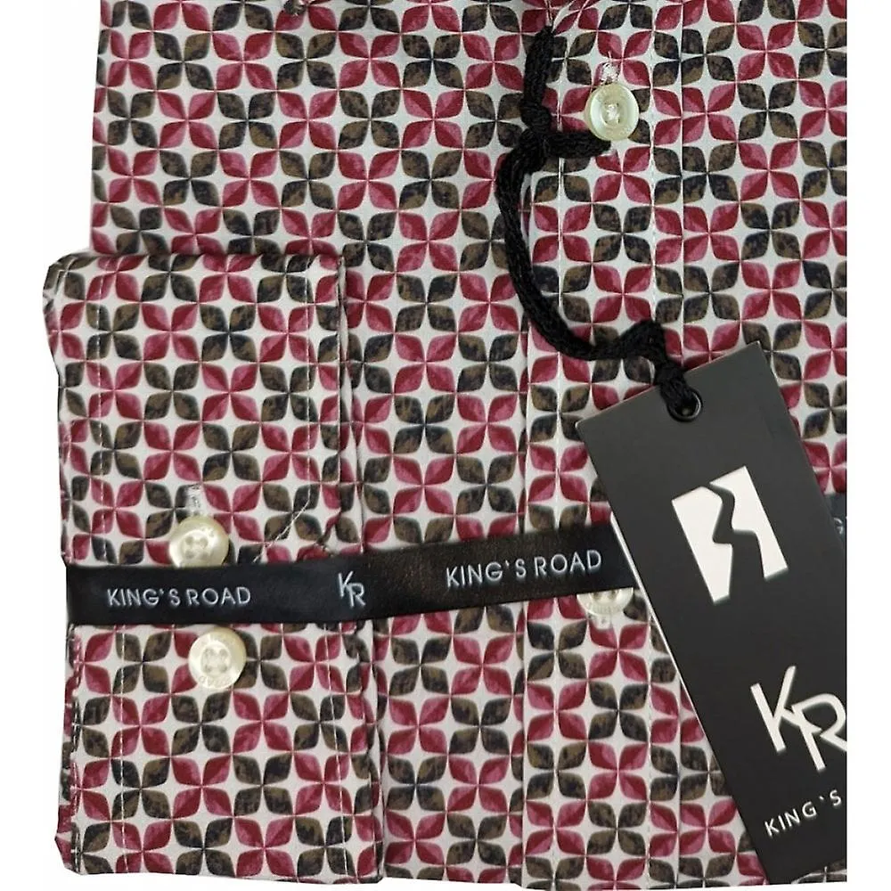 Camisa de manga larga con estampado de algodón casual de tamaño grande para hombre Kings Road