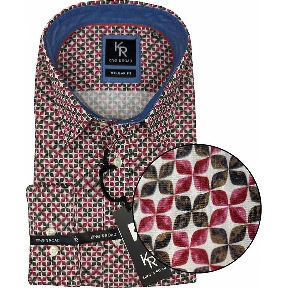 Camisa de manga larga con estampado de algodón casual de tamaño grande para hombre Kings Road