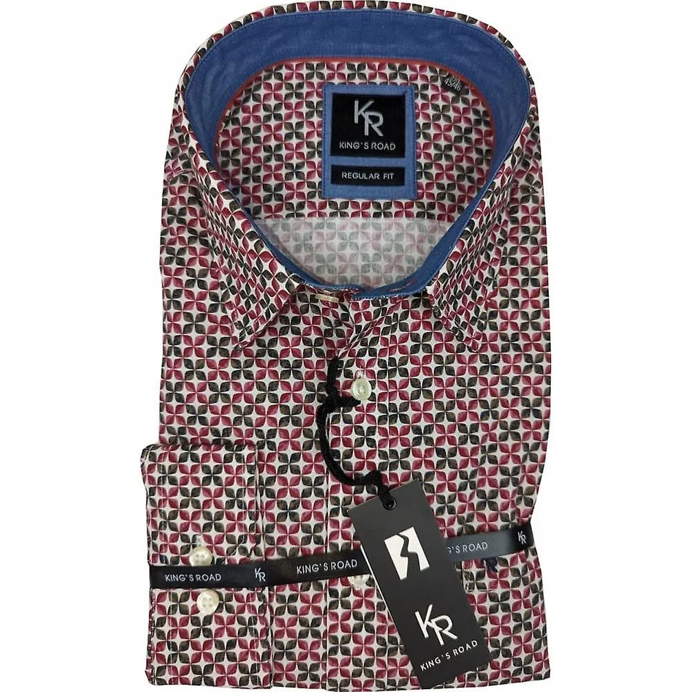 Camisa de manga larga con estampado de algodón casual de tamaño grande para hombre Kings Road