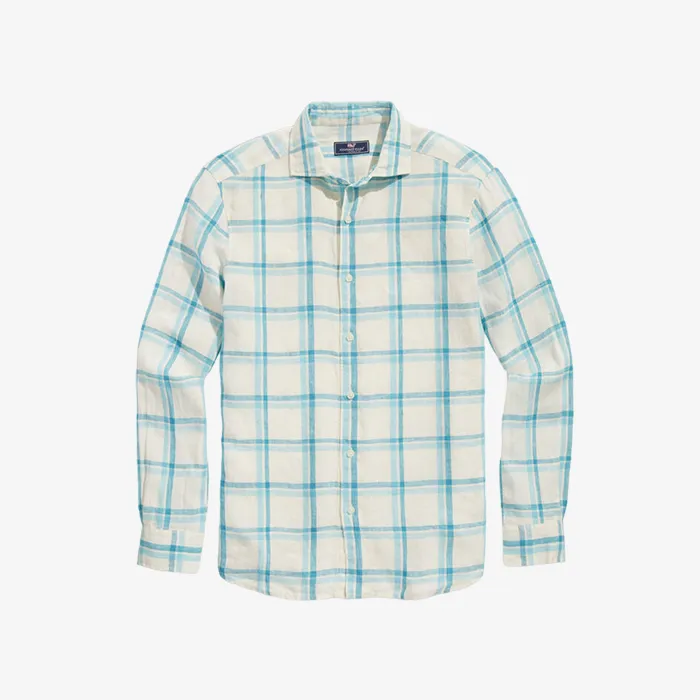 Camisa M/L Linen Plaid Spread Collar Shirt