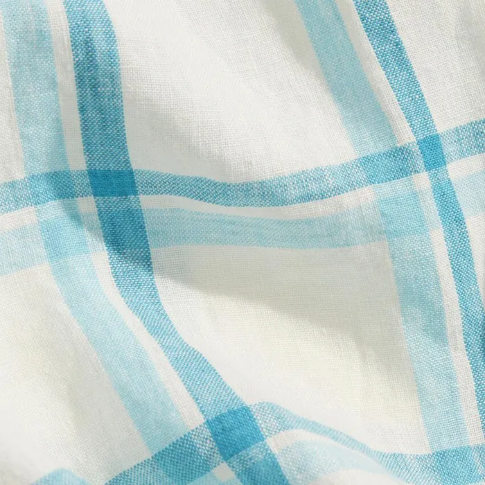 Camisa M/L Linen Plaid Spread Collar Shirt