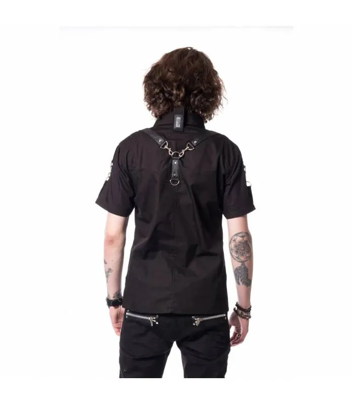Camisa Re Hombre Negra Manga Corta Correas Espalda Bolsillos Pecho Innocent