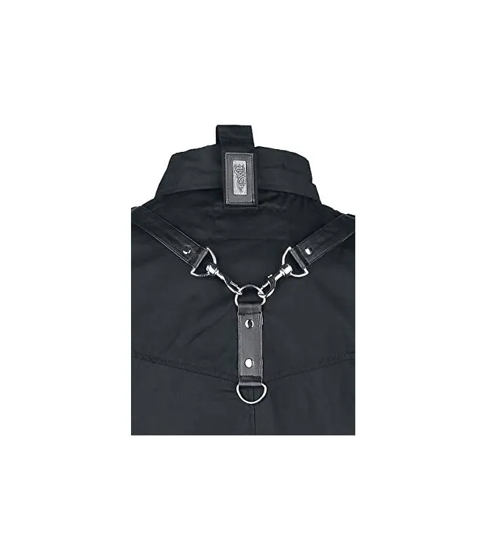 Camisa Re Hombre Negra Manga Corta Correas Espalda Bolsillos Pecho Innocent