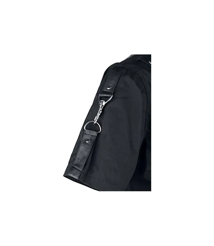 Camisa Re Hombre Negra Manga Corta Correas Espalda Bolsillos Pecho Innocent