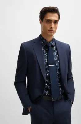 Camisa slim fit de popelín de algodón elástico estampado