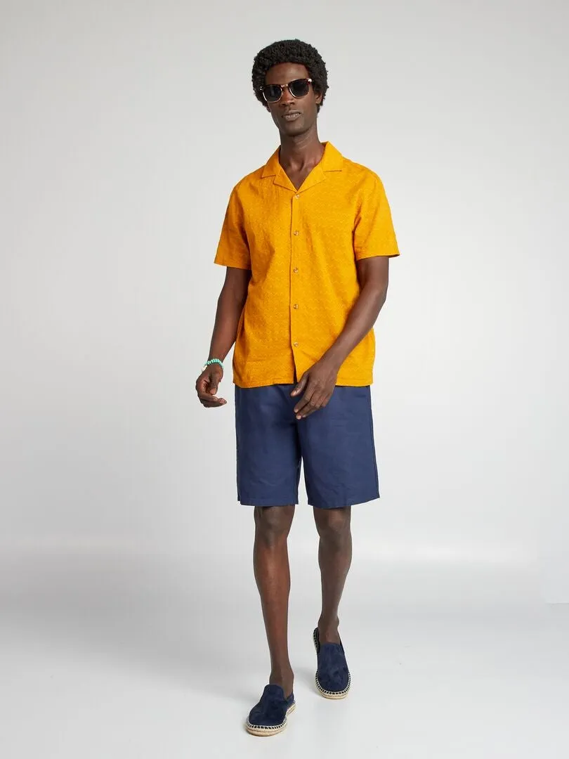 CAMISA TEXTURIZADA DE MANGA CORTA  AMARILLO