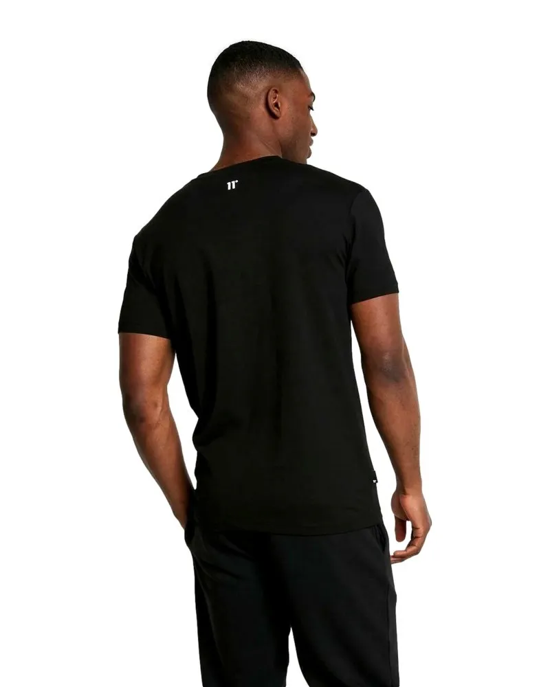 Camiseta 11 degrees negra logo estampado pecho manga corta