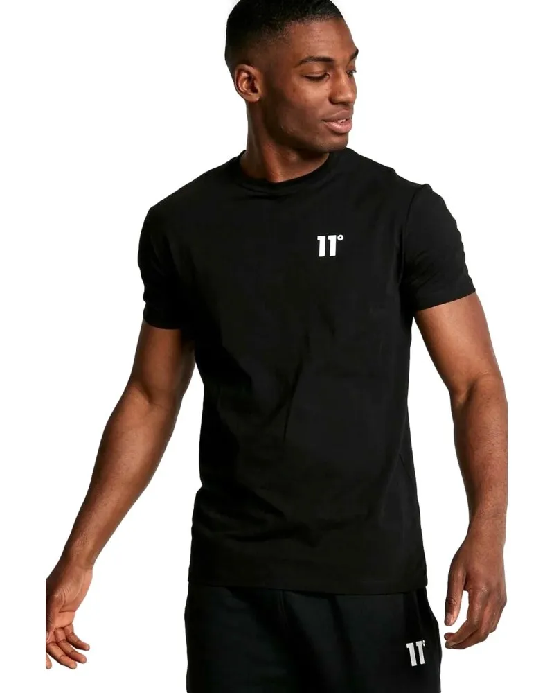 Camiseta 11 degrees negra logo estampado pecho manga corta