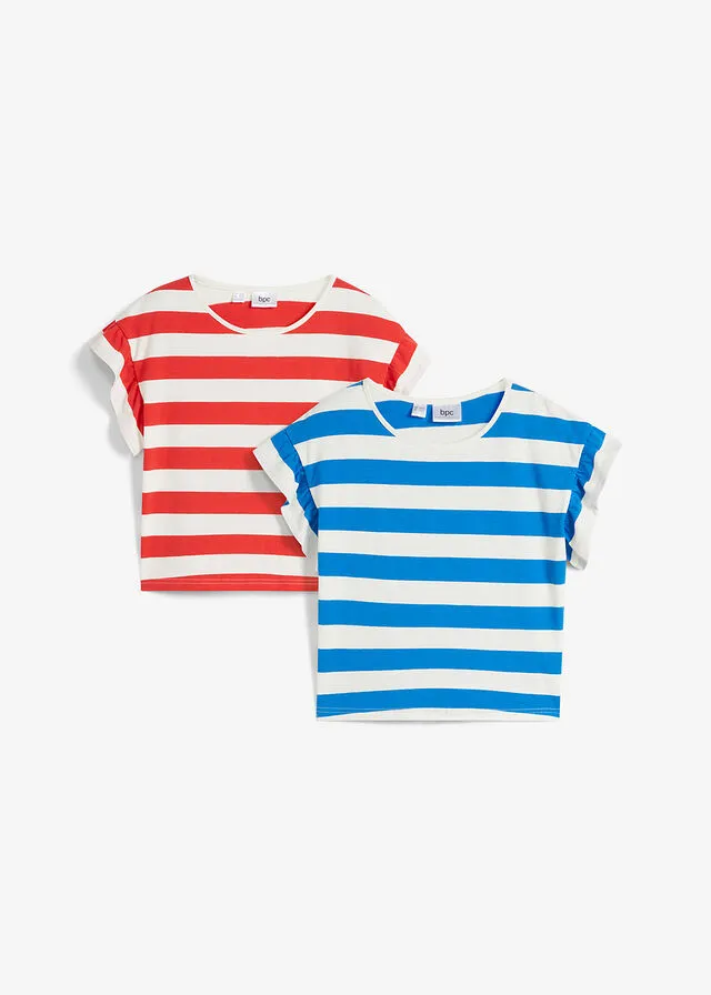Camiseta azur+fresa con rayas