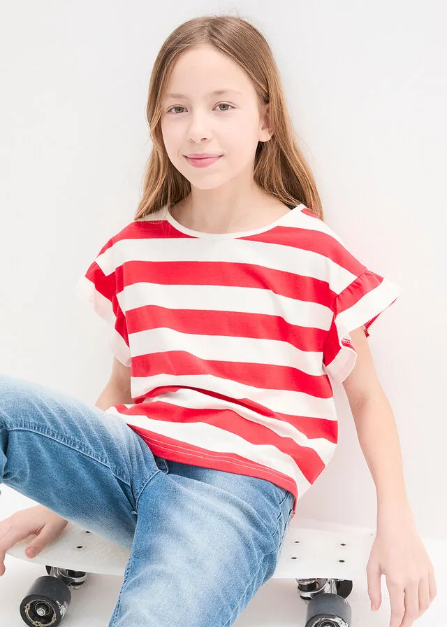 Camiseta azur+fresa con rayas