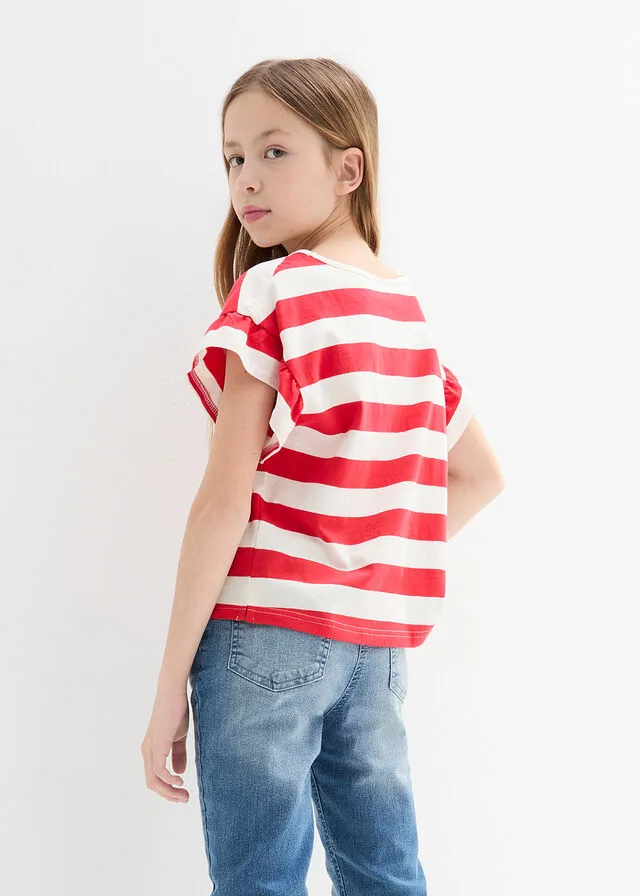 Camiseta azur+fresa con rayas