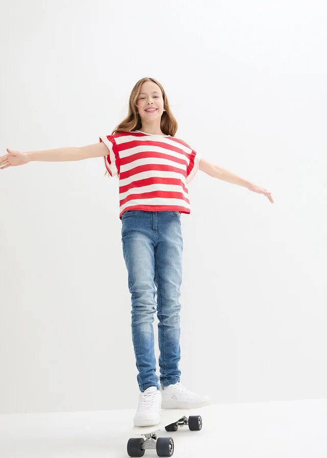 Camiseta azur+fresa con rayas