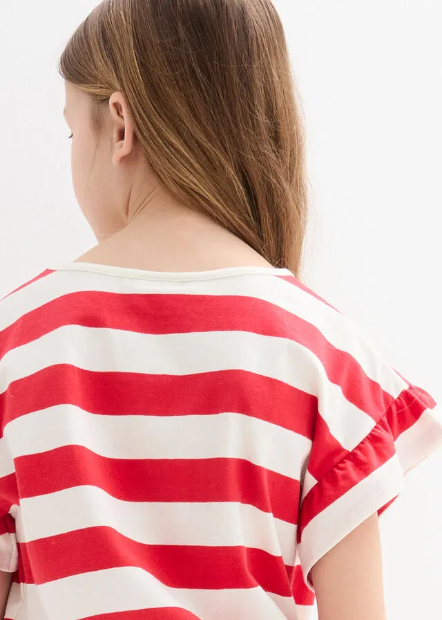Camiseta azur+fresa con rayas