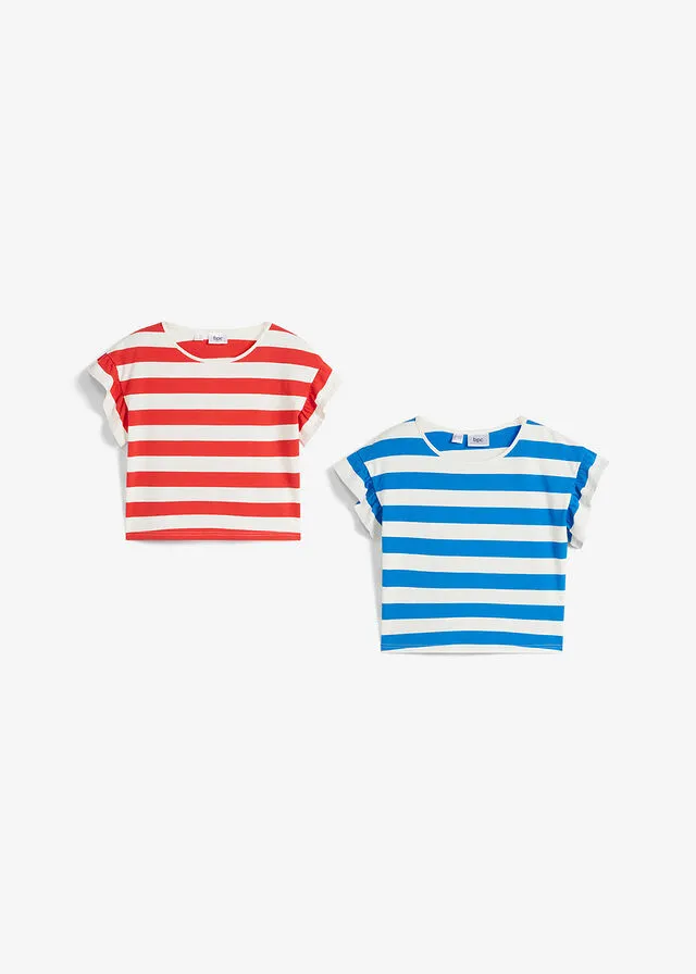 Camiseta azur+fresa con rayas