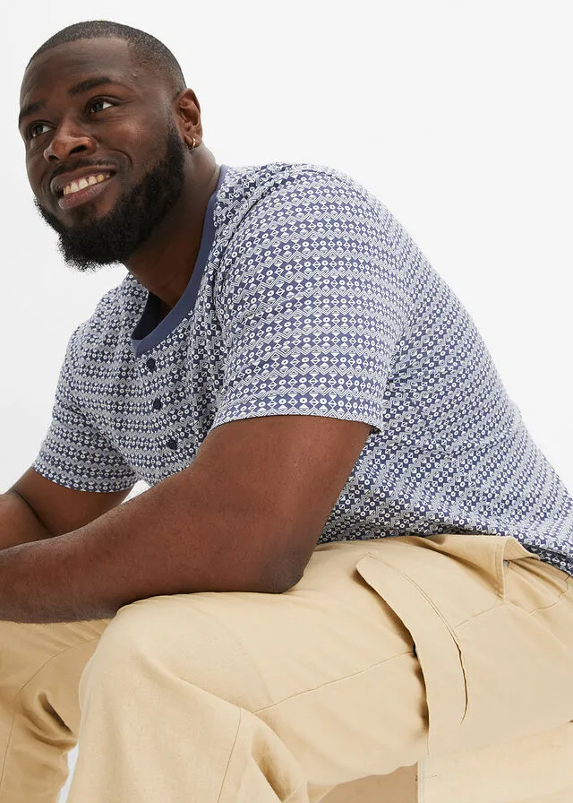 Camiseta con cuello henley Índigo/blanco lana