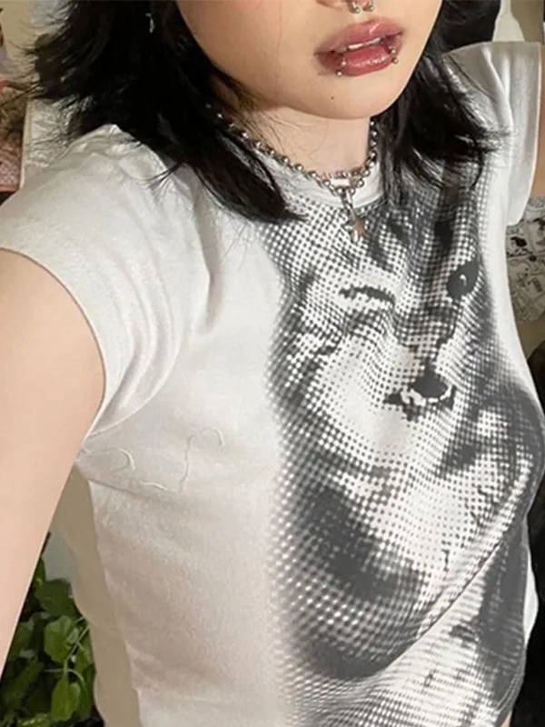 Camiseta de manga corta con estampado de gato