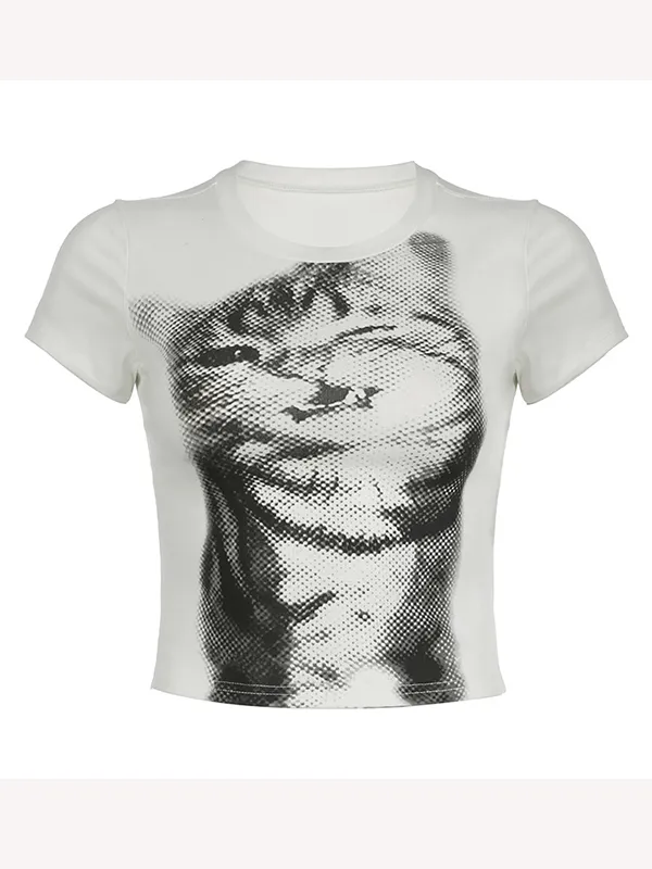Camiseta de manga corta con estampado de gato
