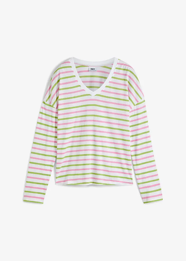 CAMISETA DE RAYAS DE ALGODóN ORGáNICO CON MANGA LARGA BLANCOVERDE PERAROSA DE RAYAS