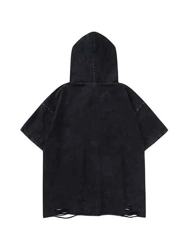 Camiseta extragrande de manga corta con estampado de alas y capucha para hombre