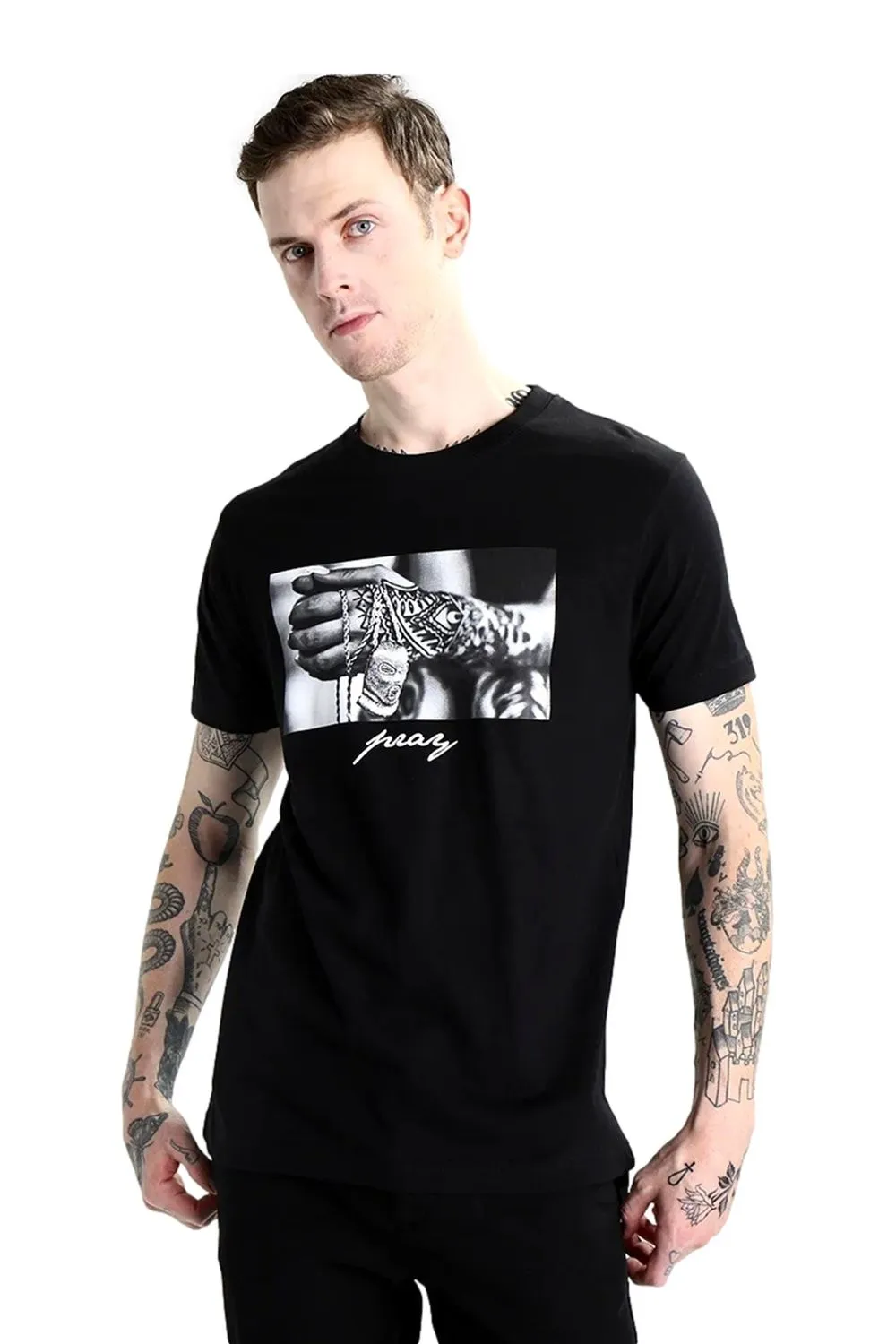 Camiseta mister tee negra pray 2.0 tee