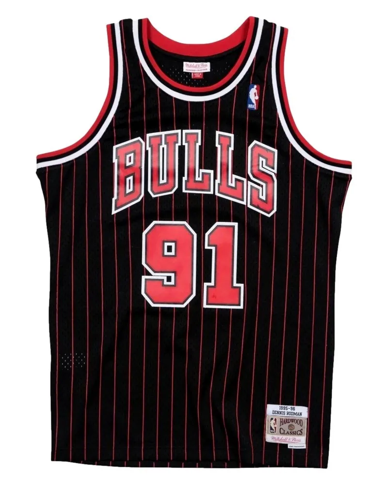 Camiseta mitchell & ness negra bulls rodman 91 estampado