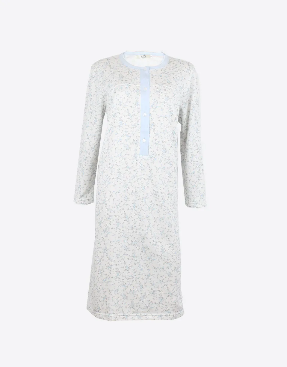 Camisón mujer punto felpa con florecillas a tono con la tapeta azul o rosa
