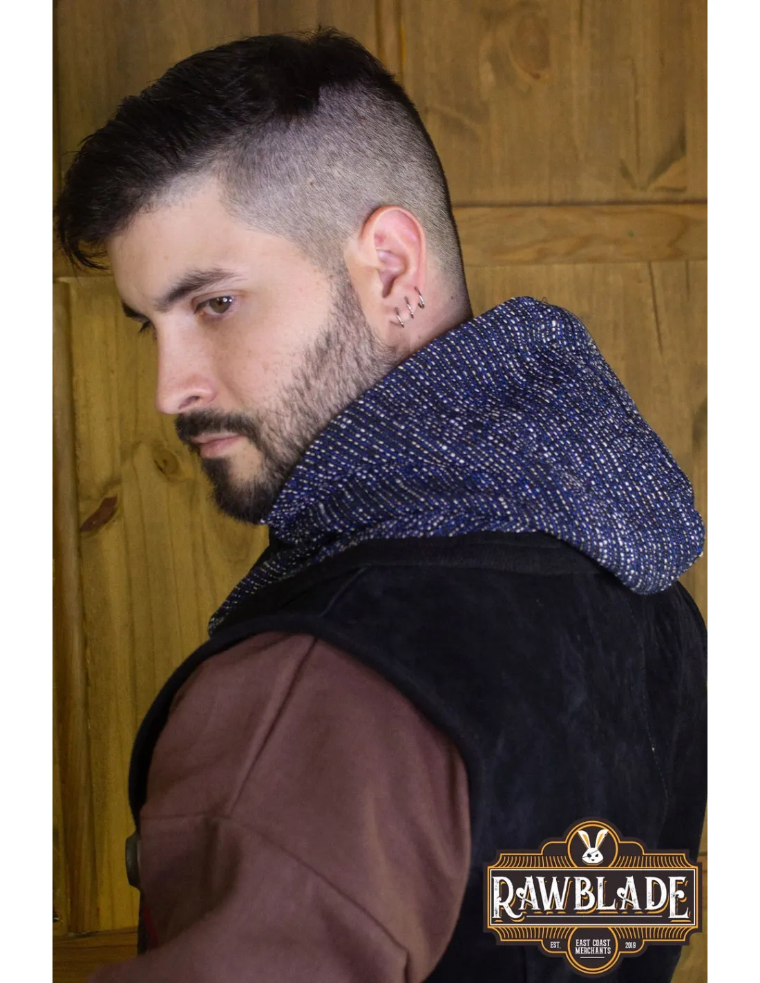 Capucha guerrero en tonos azules para recreacionistas