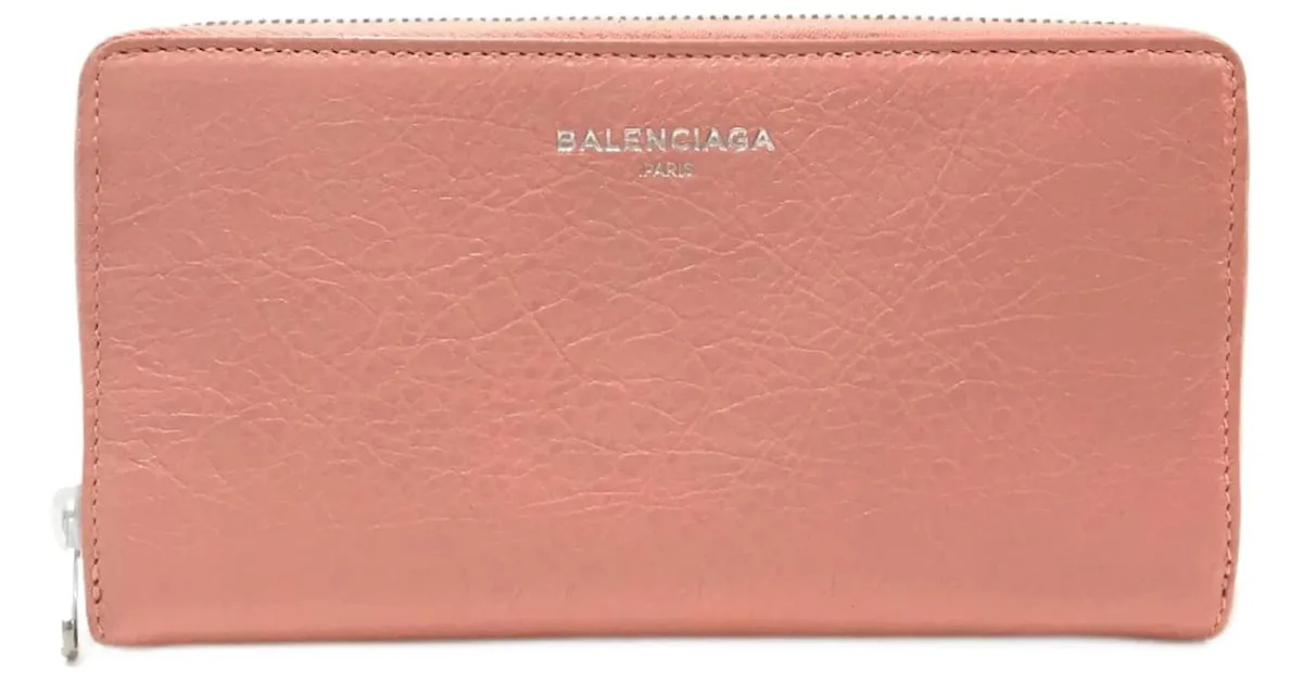 Cartera larga de cuero beige Balenciaga 