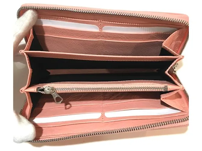 Cartera larga de cuero beige Balenciaga 