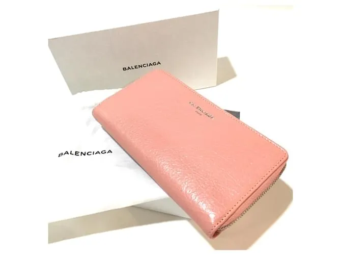 Cartera larga de cuero beige Balenciaga 
