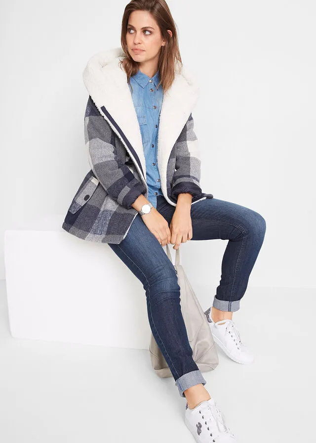 CHAQUETA CON FORRO POLAR AZULGRIS DE CUADROS