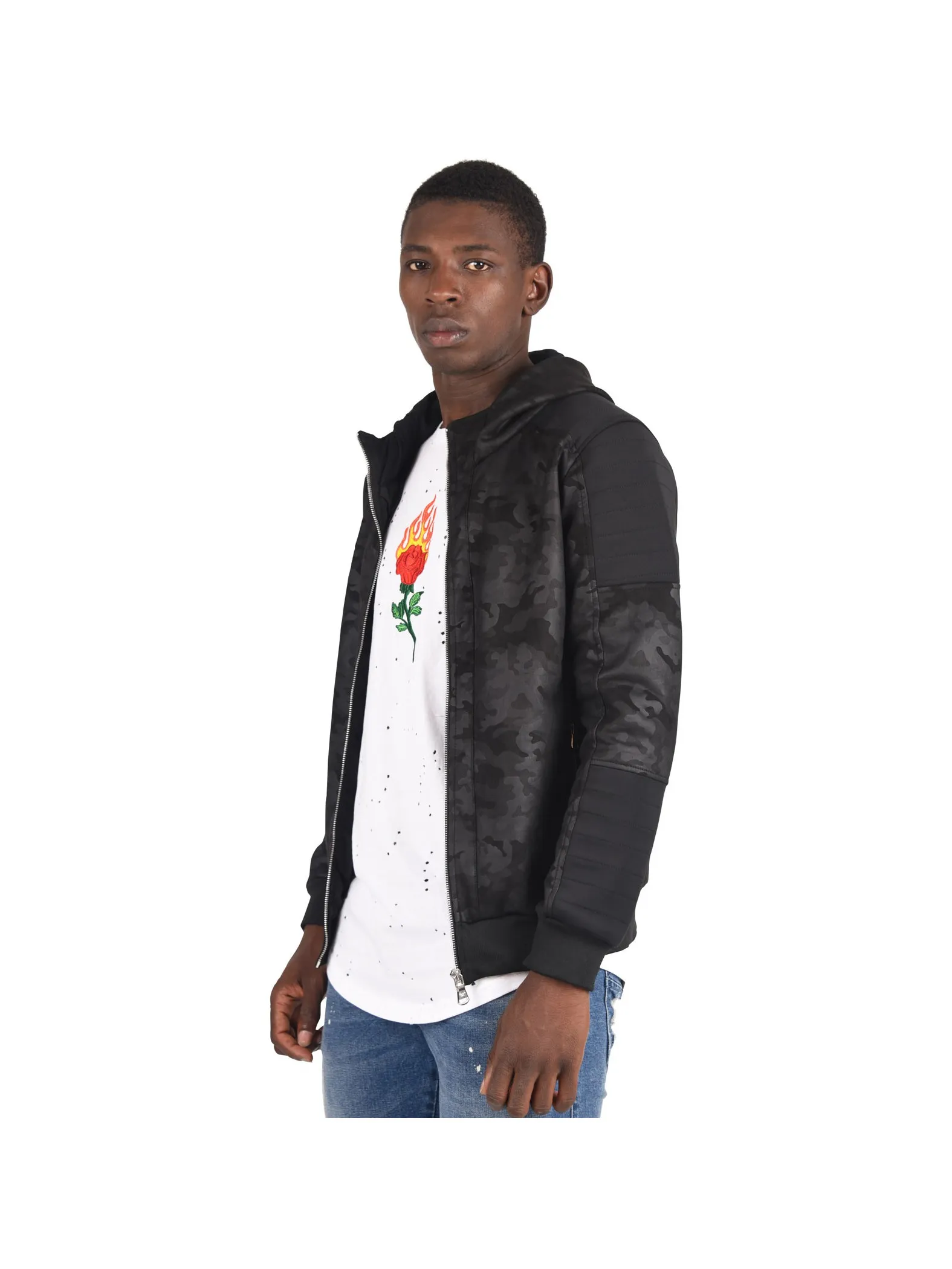 Chaqueta de camuflaje de neopreno con efecto motero