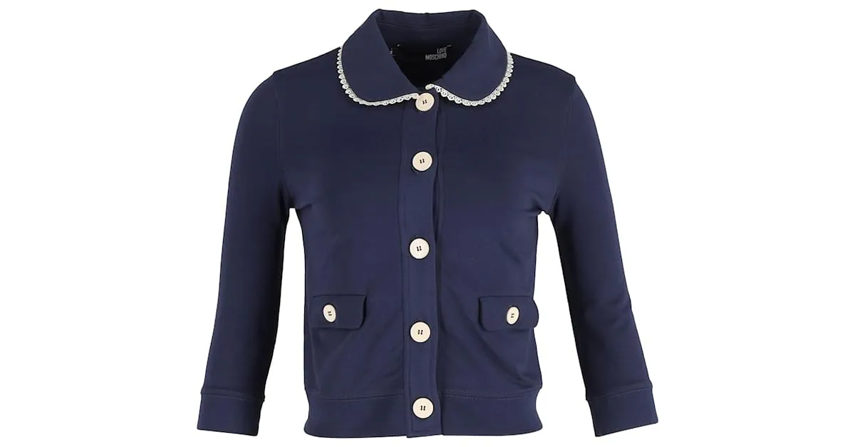 Chaqueta de cuello fruncido Love Moschino en algodón azul marino 