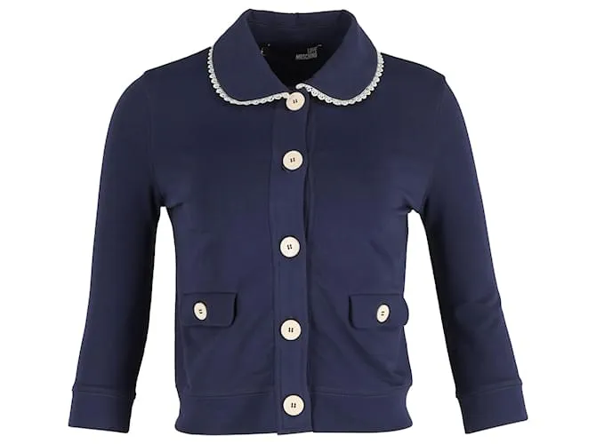 Chaqueta de cuello fruncido Love Moschino en algodón azul marino 