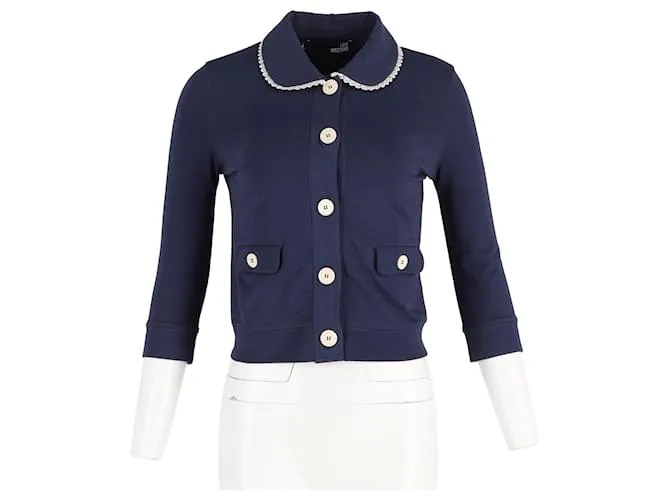 Chaqueta de cuello fruncido Love Moschino en algodón azul marino 